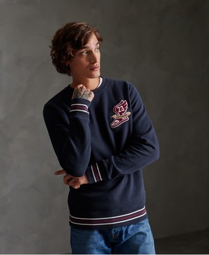 Superdry Varsity Chenielle Férfi Pulóver Sötétkék | IGAJL2160